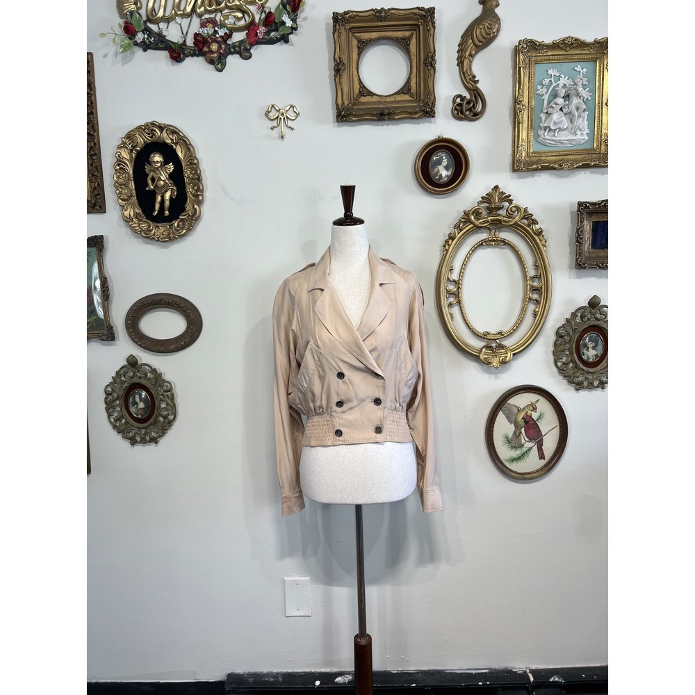 Bally‎ Beige Silk Double Breasted Cropped Bomber Jacket